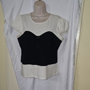 INC International Concepts Black and White Blouse